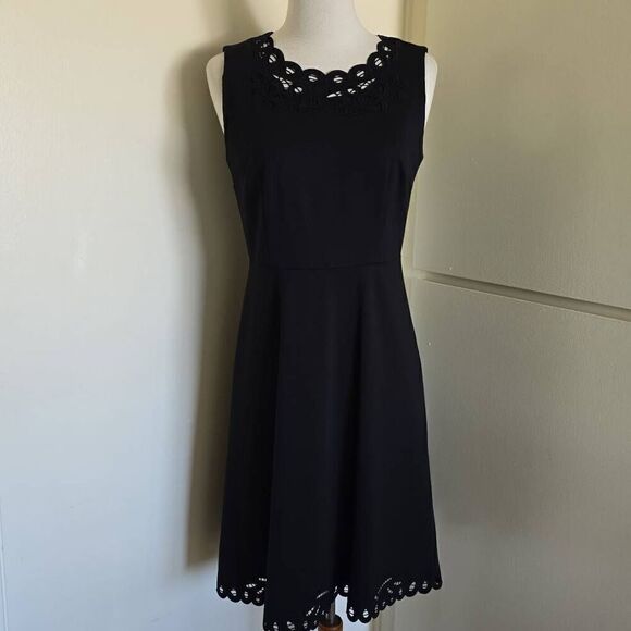 Talbots Fit and Flare Black Ponte Knit Dress with embroidered scallop neckline a - Picture 5 of 11